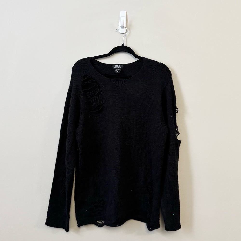 Social Collision Hot topic black knit distressed unisex sweater